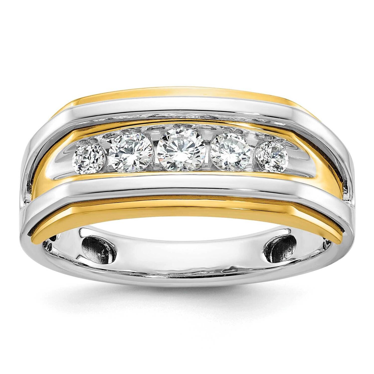 Ibgoodman Men&#39;s Polished 5-Stone 1/2 Carat Aa Quality Diamond Ring 14k Two-Tone Gold B63474-4WYAA b…