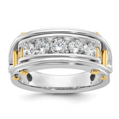Ibgoodman Men&#39;s Polished Grooved Cut-Out 5-Stone 1 Carat Aa Quality Diamond Ring 14k Two-Tone Gold …