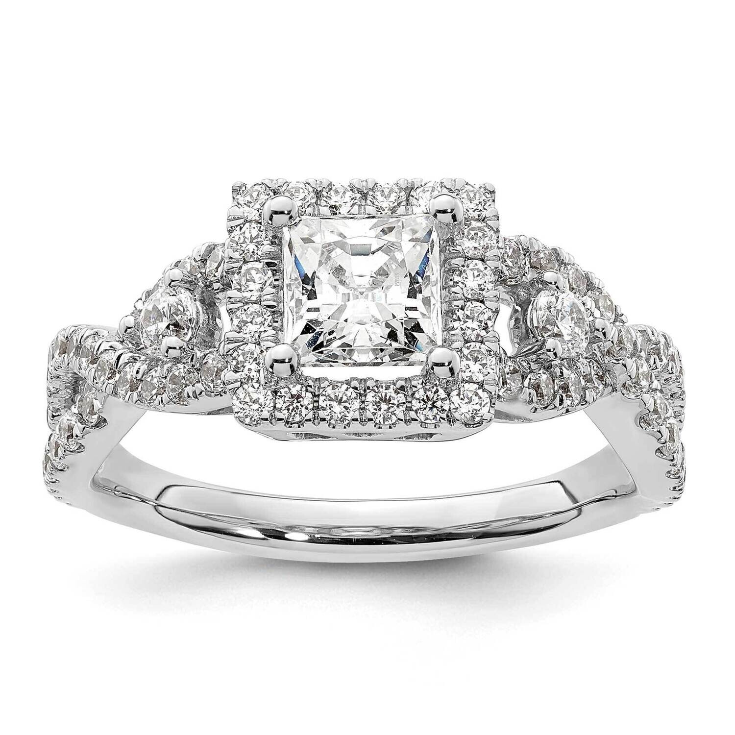 Halo Plus Holds 3/4 Carat 5.00mm Princess Center 3/4 Carat Diamond Semi-Mount Engagement Ring 14k W…