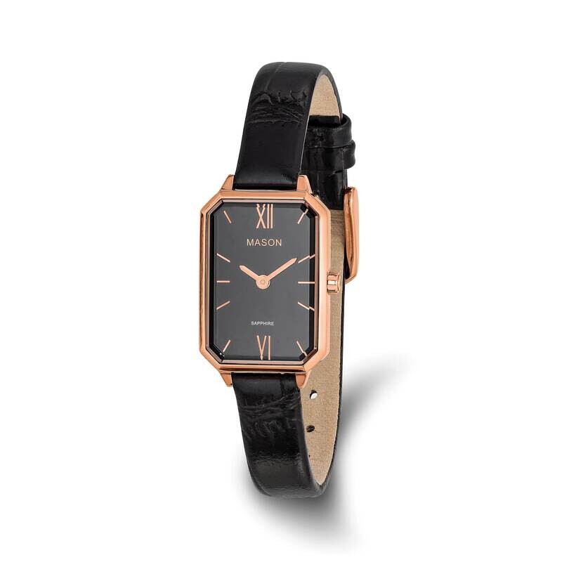 Mason Sales Ladies Rose Gold-Plated Black Leather BWatc Stainless Steel XWA6550