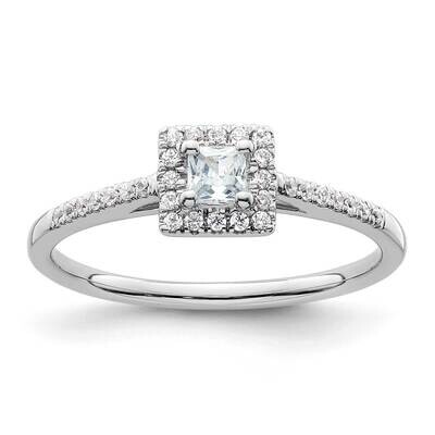 Halo Plus Holds 1/4 Carat 3.00mm Princess Center 1/6 Carat Diamond Semi-Mount Engagement Ring 14k W…