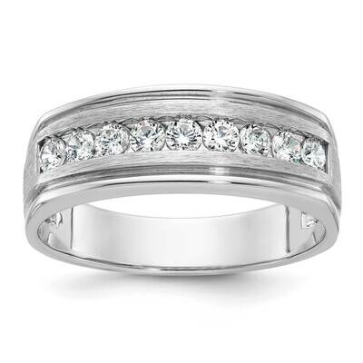 Ibgoodman Men&#39;s Polished Brushed Grooved 9-Stone 1/2 Carat Aa Quality Diamond Ring 14k White Gold B…