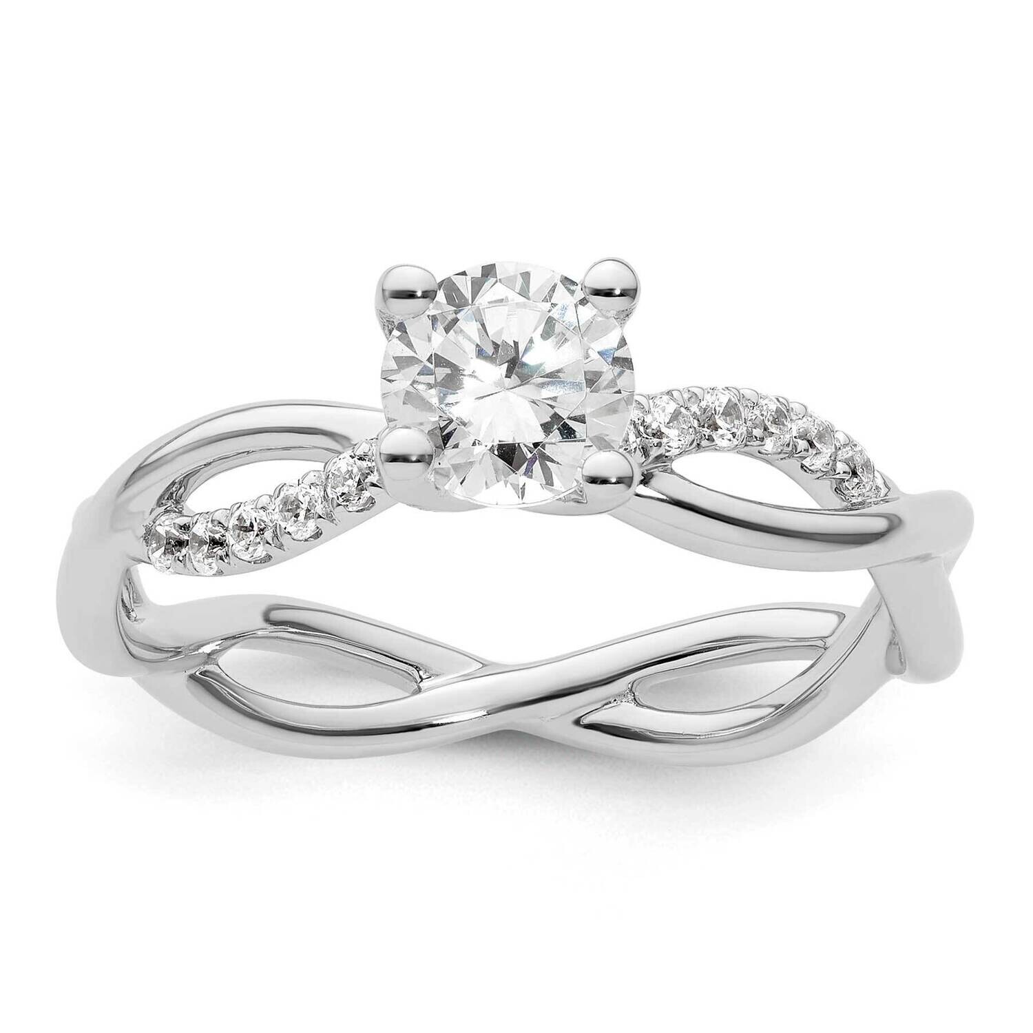 Criss-Cross Holds 3/4 Carat 5.8mm Round Center 1/5 Carat Diamond Semi-Mount Engagement Ring 14k Whi…