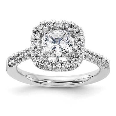 Halo Holds 1/3 Carat 4.1mm Cushion Center 1/4 Carat Diamond Semi-Mount Engagement Ring 14k White Go…