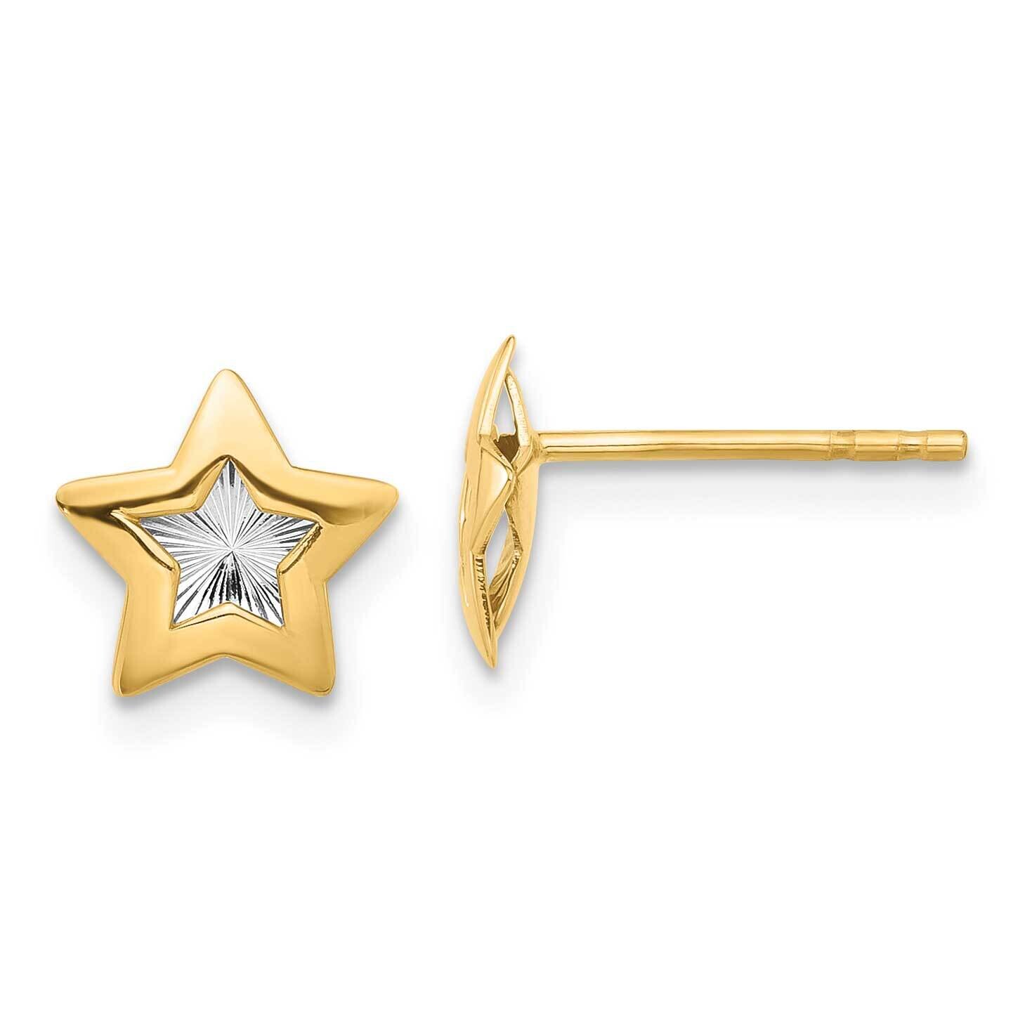 Polished Textured Star Post Earrings 14k Gold With Rhodium YE2198, MPN: YE2198,