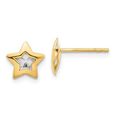 Polished Textured Star Post Earrings 14k Gold With Rhodium YE2198, MPN: YE2198,