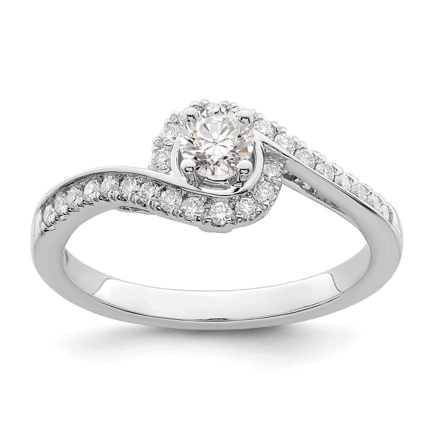 By-Pass Holds 1/4 Carat 4.00mm Round Center 1/4 Carat Diamond Semi-Mount Engagement Ring 14k White Gold RM2406E-025-WAA