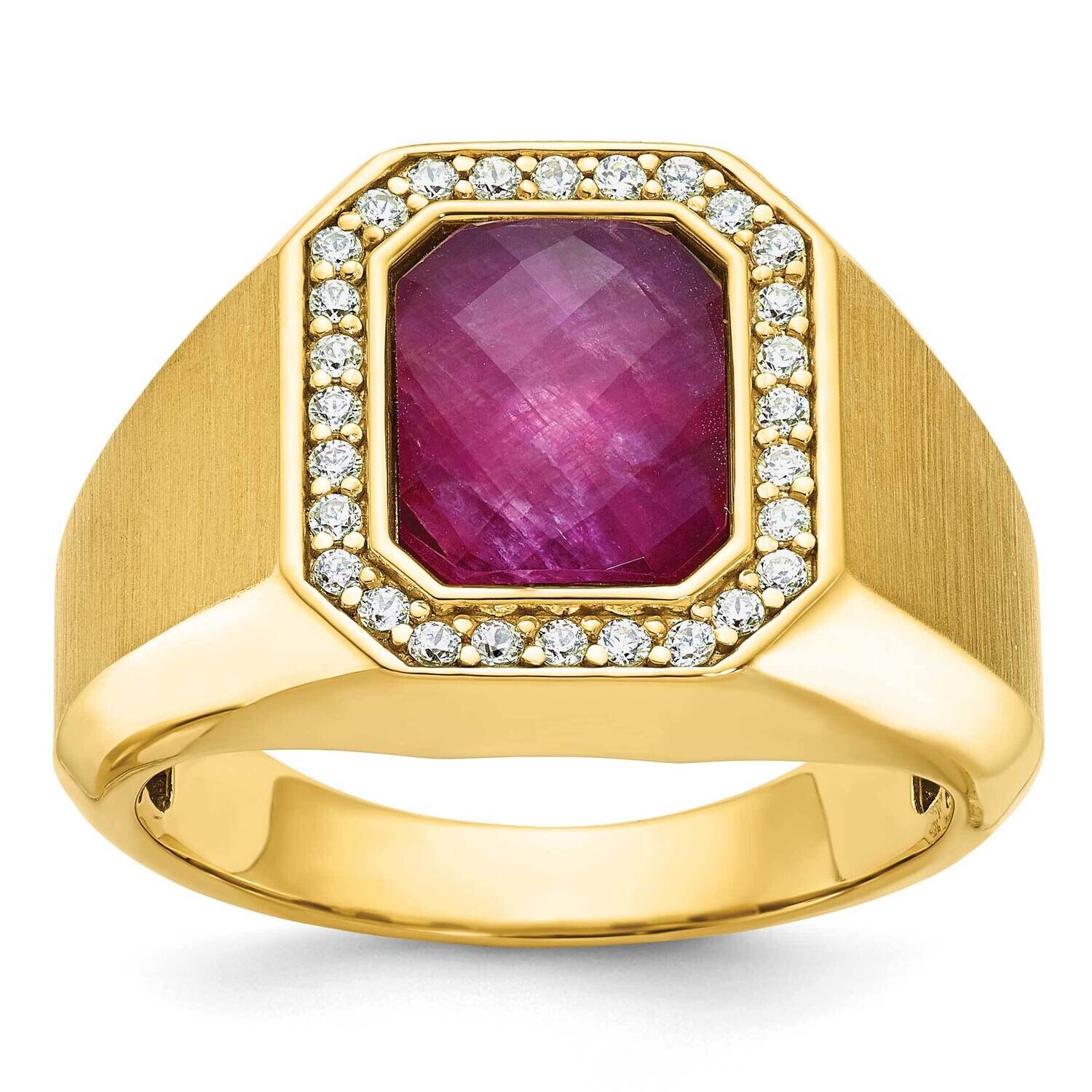 Ibgoodman Men's Satin Ruby Doublet Stone 1/4 Carat Diamond Complete Ring 14k Gold B52137-4YCR/AA