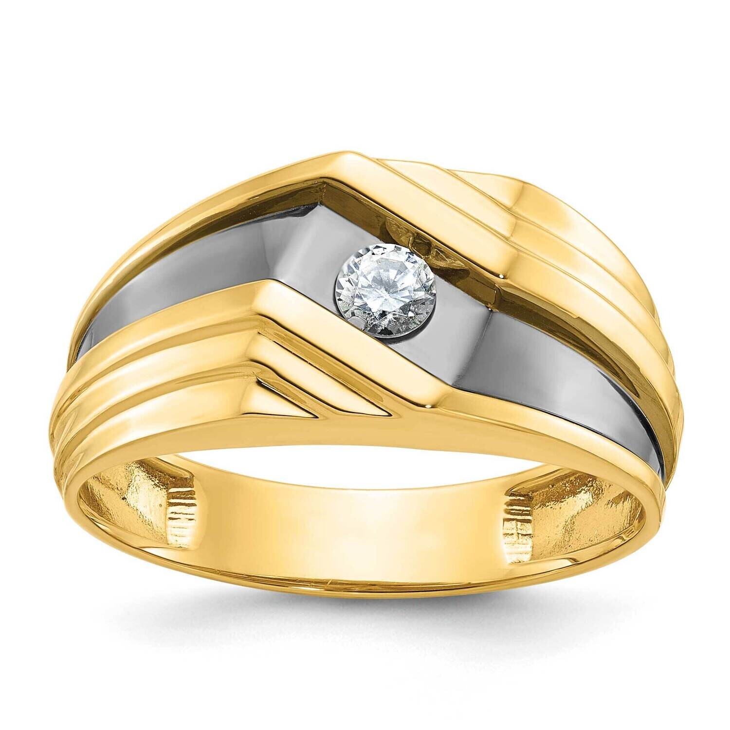Ibgoodman Black Rhodium Men's Polished Grooved 1/6 Carat Aa Quality Diamond Ring 14k Gold B56893-4YAA