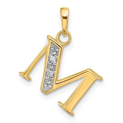 Diamond Letter M Initial Pendant 14k Gold With Rhodium YC1541M, MPN: YC1541M,