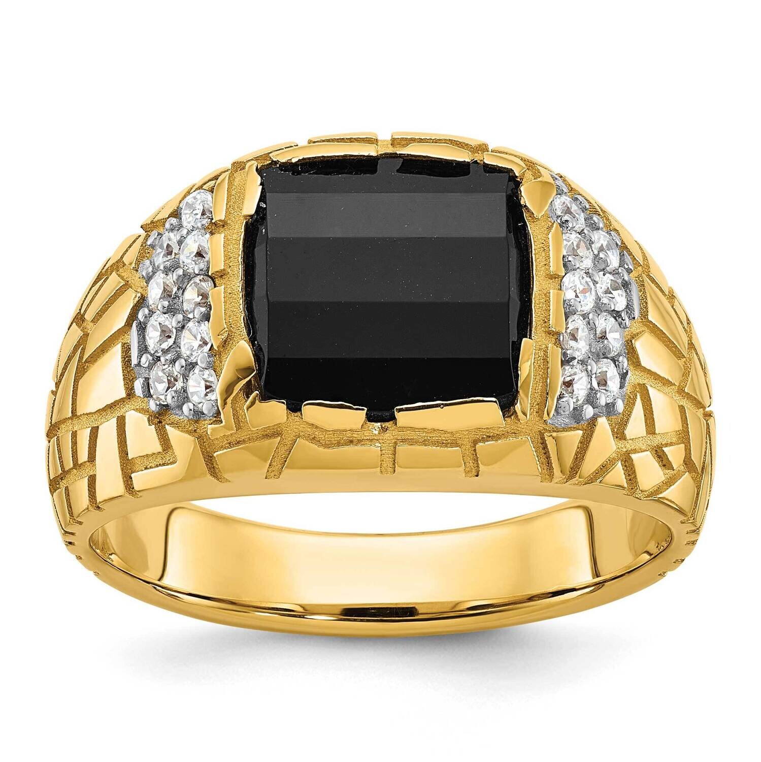 Ibgoodman Men's Polished Nugget Texture Onyx 1/4 Carat Aa Quality Diamond Ring 14k Gold B52165-4YOX/AA