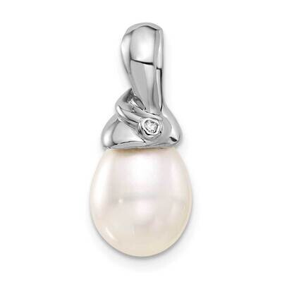 9-10mm White Teardrop Fwc Pearl .01Ct Diamond Pendant 14k White Gold XP5293W, MPN: XP5293W,