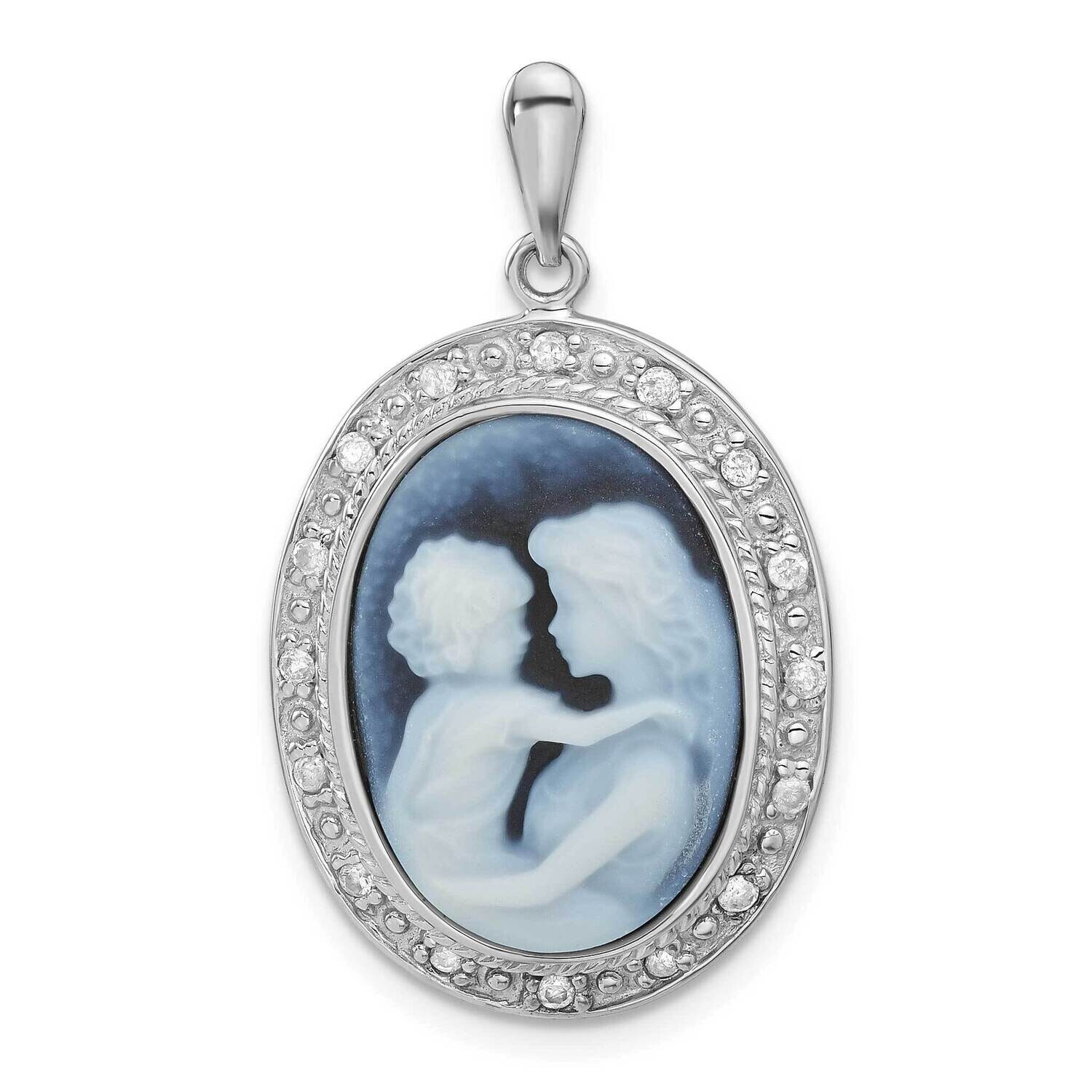 Everlasting Love Diamond & Agate Cameo Sentiment Pendant 14k White Gold XU654-D