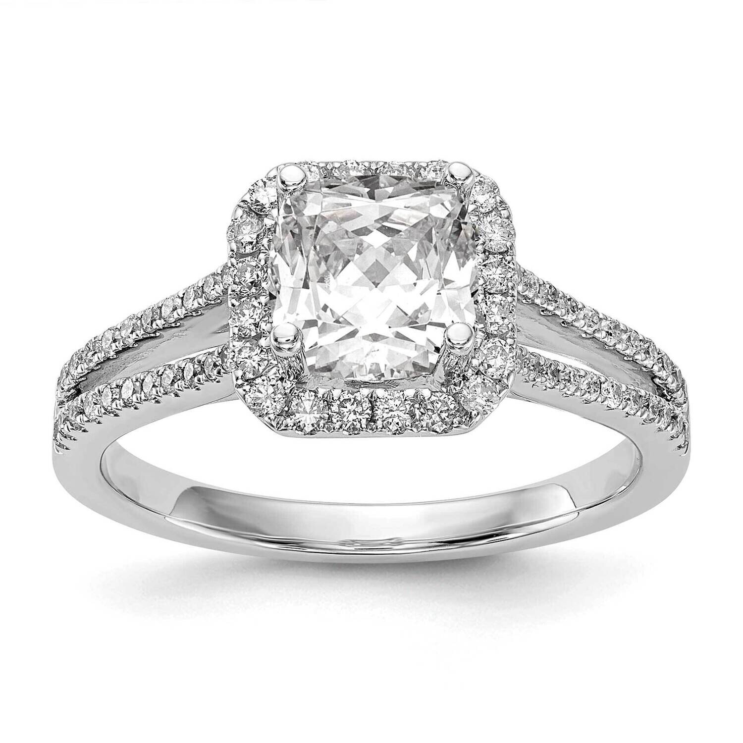 Halo Plus Holds 1.25 Carat 6.00mm Cushion Center 1/3 Carat Diamond Semi-Mount Engagement Ring 14k W…