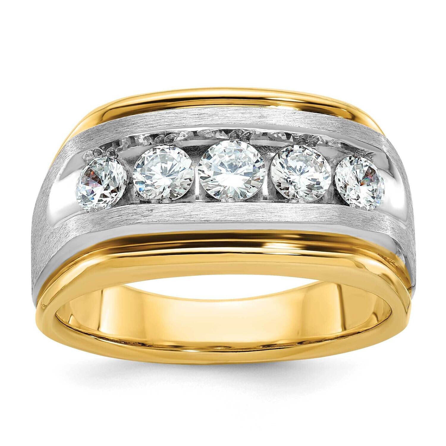 Ibgoodman Men&#39;s Polished Satin Grooved 5-Stone 1 Carat Aa Quality Diamond Ring 14k Two-Tone Gold B6…