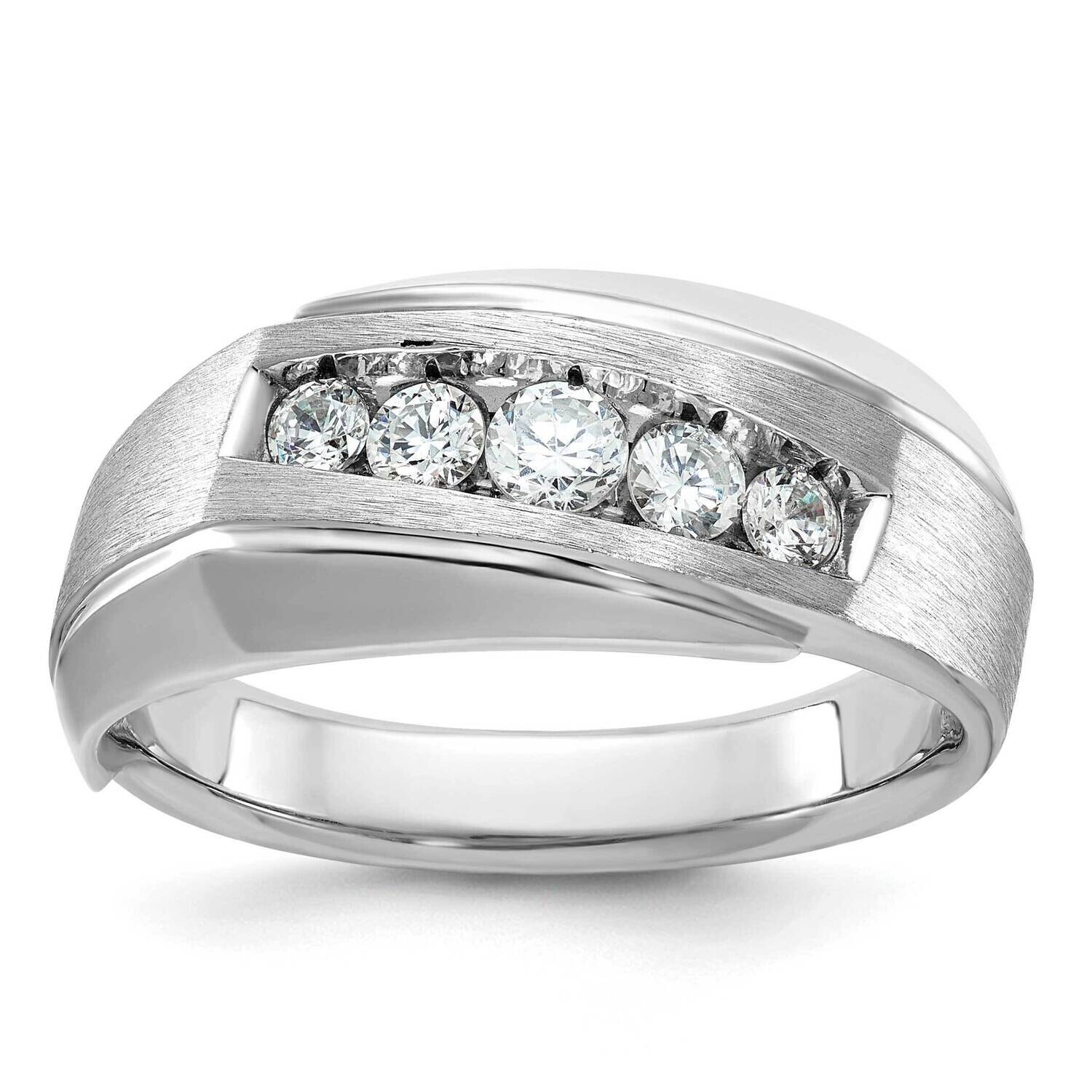 Ibgoodman Men's Polished Satin 5-Stone 1/2 Carat Aa Quality Diamond Ring 14k White Gold B63274-4WAA