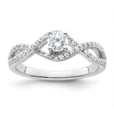 Criss-Cross Holds 3/4 Carat 5.8mm Round Center 1/3 Carat Diamond Semi-Mount Engagement Ring 14k Whi…