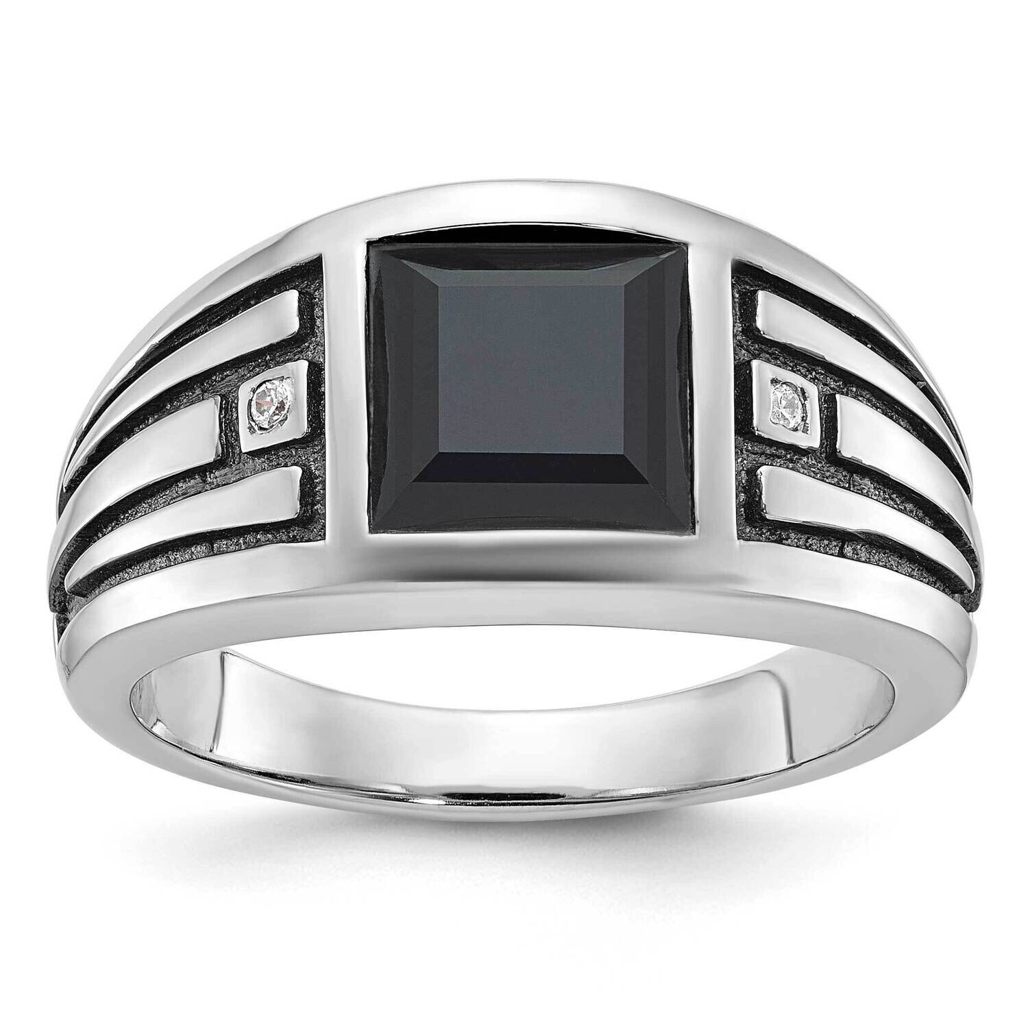Black Rhodium Ibgoodman Men&#39;s Onyx Diamond Complete Ring 14k White Gold B84538-4WOX/AA by IBGoodman…