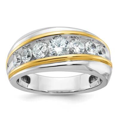 Ibgoodman Men&#39;s Polished Grooved 7-Stone 1 1/5 Carat Aa Quality Diamond Ring 14k Two-Tone Gold B638…