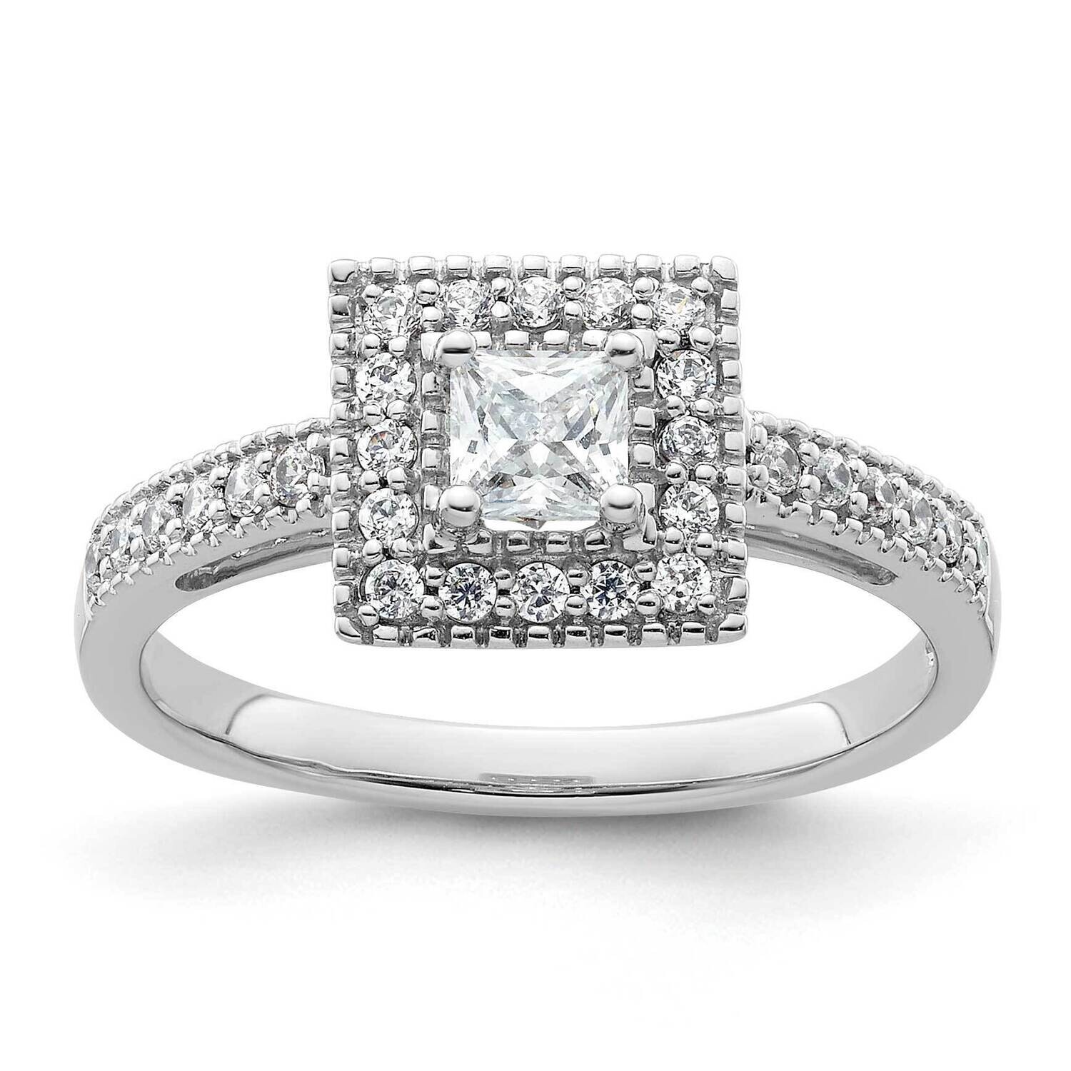 Halo Plus Holds 1/2 Carat 4.5mm Princess Center 1/4 Carat Diamond Semi-Mount Engagement Ring 14k White Gold RM2280E-050-WAA