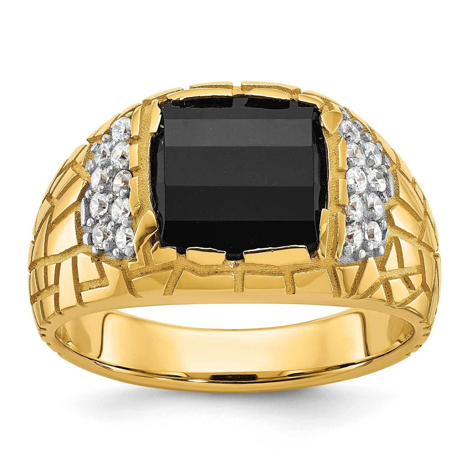 Ibgoodman Men&#39;s Polished Nugget Texture Onyx 1/4 Carat A Quality Diamond Ring 10k Gold B52165-0YOX/…