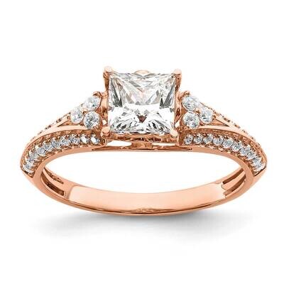 Holds 1 Carat 5.5mm Princess Center 1/3 Carat Diamond Semi-Mount Engagement Ring 14k Rose Gold RM78…