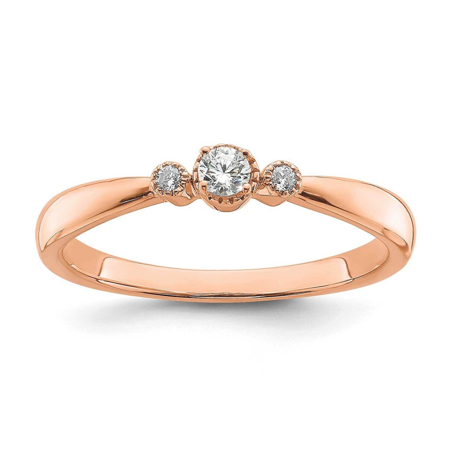 Beaded Edge Petite 3-Stone 1/15 Carat Round Diamond Complete Promise/Engagement Ring 14k Rose Gold …