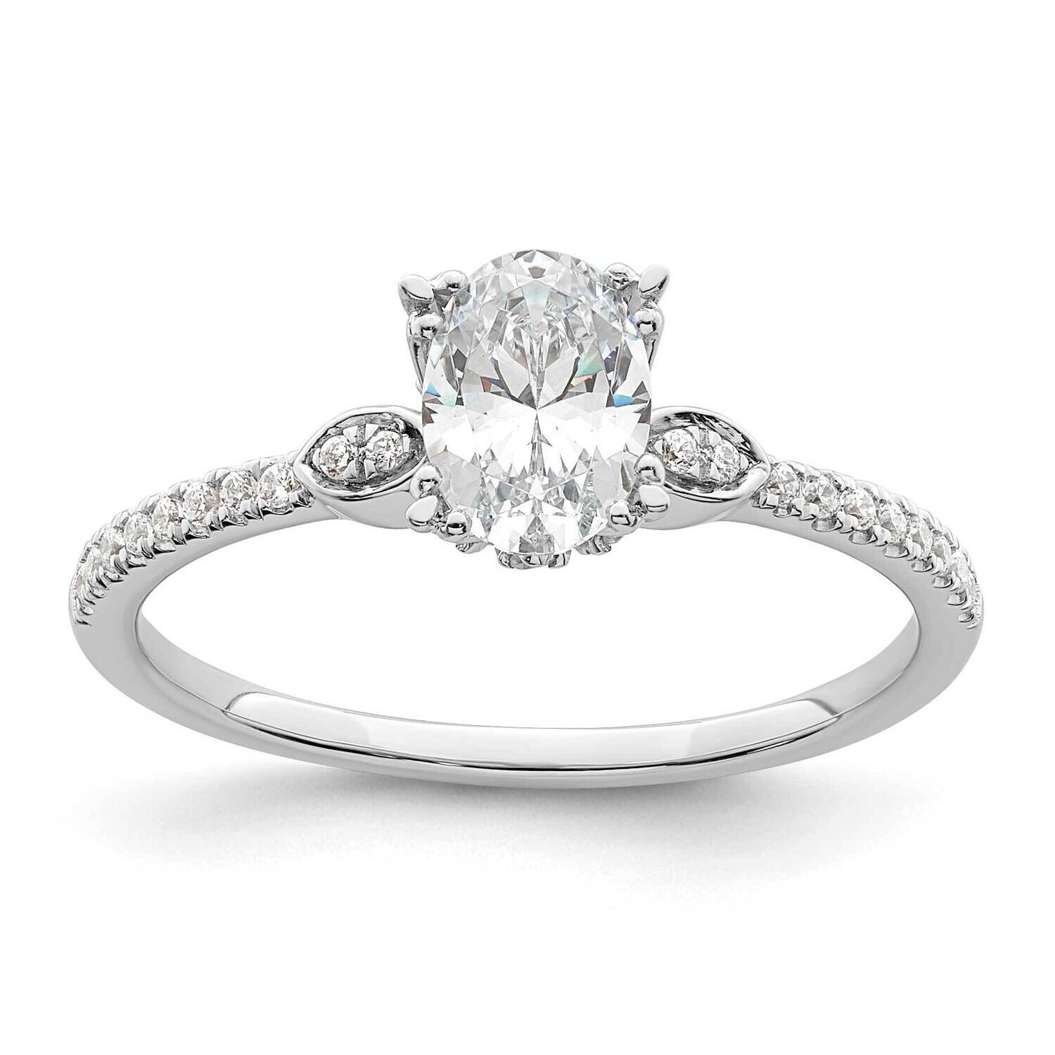 Holds 3/4 Carat 7.1X5.4mm Oval Center 1/6 Carat Diamond Semi-Mount Engagement Ring 14k White Gold R…