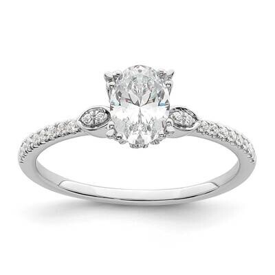 Holds 3/4 Carat 7.1X5.4mm Oval Center 1/6 Carat Diamond Semi-Mount Engagement Ring 14k White Gold R…
