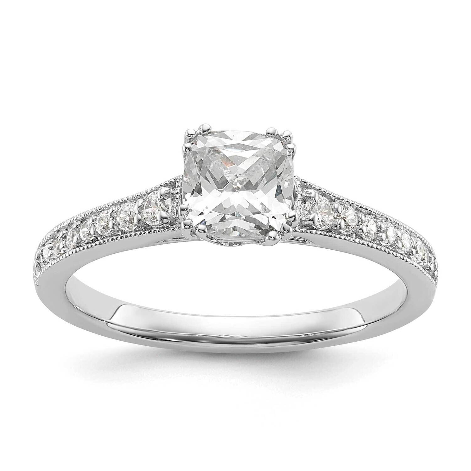 Holds 3/4 Carat 5.4mm Cushion Center 1/6 Carat Diamond Semi-Mount Engagement Ring 14k White Gold RM…