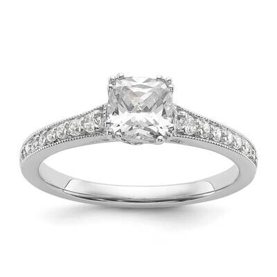 Holds 3/4 Carat 5.4mm Cushion Center 1/6 Carat Diamond Semi-Mount Engagement Ring 14k White Gold RM…