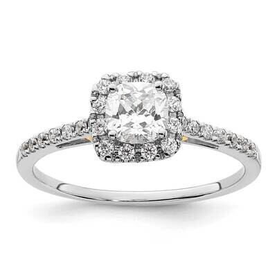 Halo Holds 3/4 Carat 4.8mm Cushion Center 1/4 Carat Diamond Semi-Mount Engagement Ring 14k Two-Tone…
