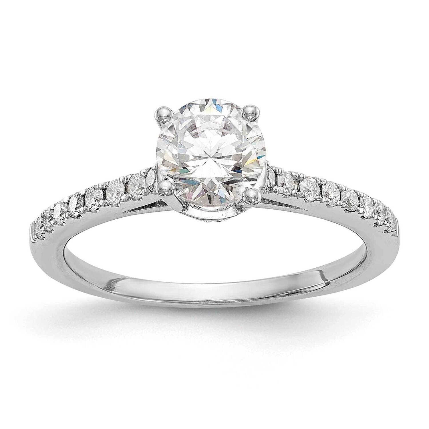 Holds 3/4 Carat 6.00mm Round Center 1/5 Carat Diamond Semi-Mount Engagement Ring 14k White Gold RM2…