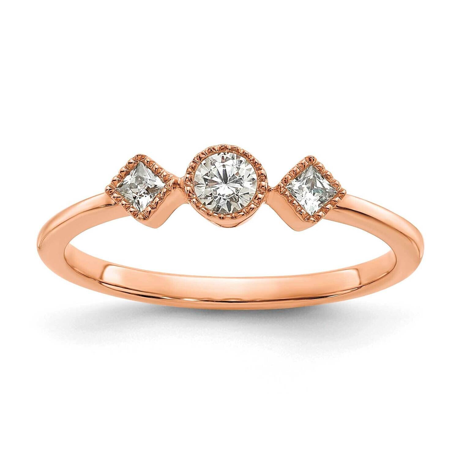 Beaded Edge Petite 3-Stone 1/4 Carat Round/Princess Diamond Complete Promise/Engagement Ring 14k Rose Gold RM7781E-025-RAA