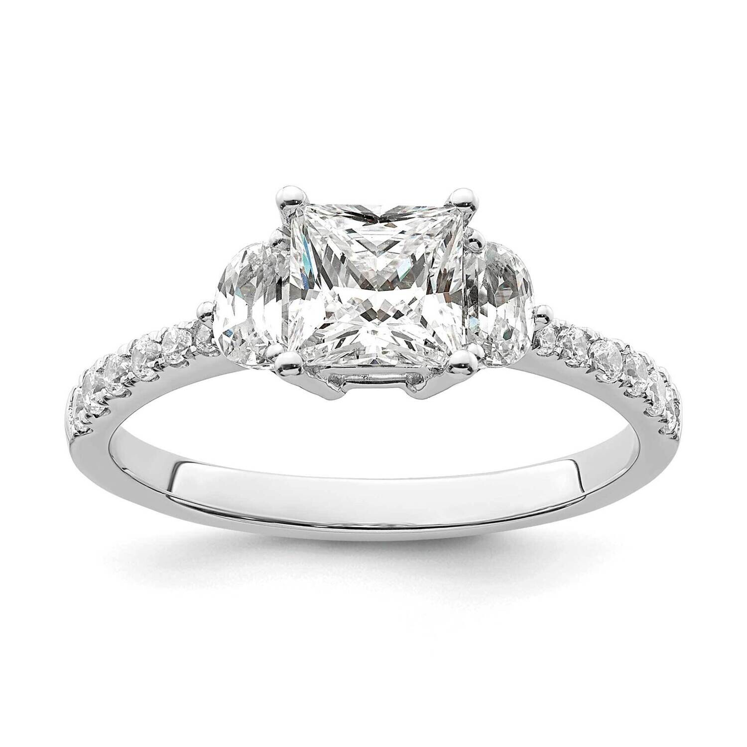 3 Stone Half Moon/Princess Semi-Mount Including 2-Half Moon Side Stones Diamond Ring 14k White Gold…