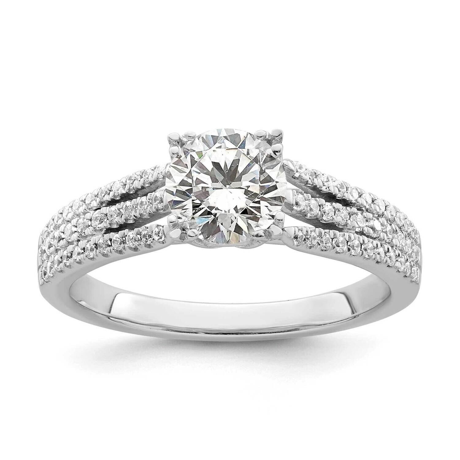 3-Row Holds 1 Carat 6.5mm Round Center 1/4 Carat Diamond Semi-Mount Engagement Ring 14k White Gold …