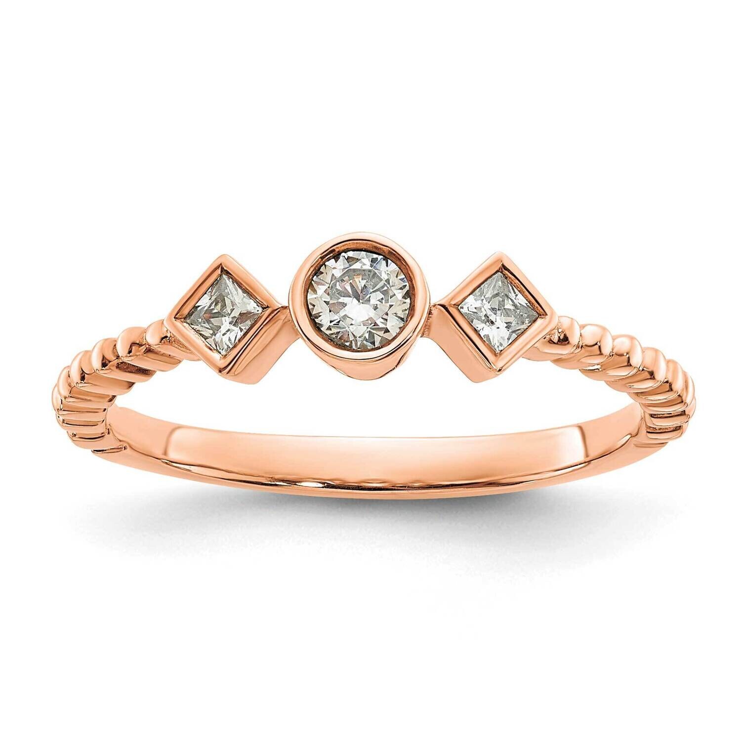 Scalloped BPetite 3-Stone 1/4 Carat Round Diamond Complete Promise/Engagement Ring 14k Rose Gold RM…
