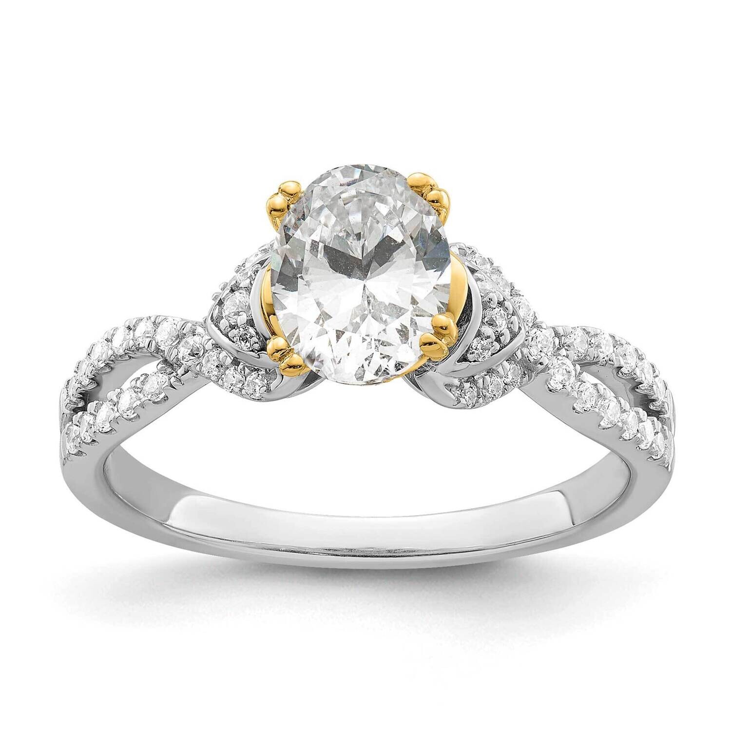 Criss-Cross Holds 1 Carat 8X6mm Oval Center 1/4 Carat Diamond Semi-Mount Engagement Ring 14k Two-To…