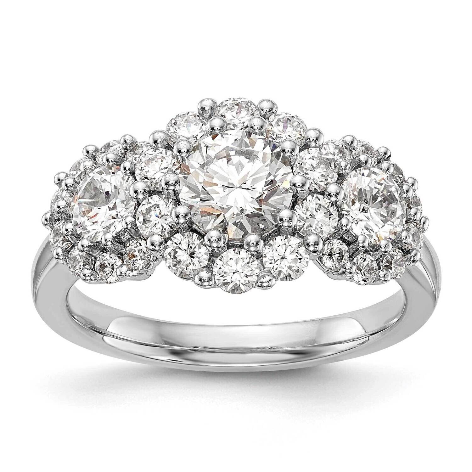 3-Stone Plus Holds 5/8 Carat 5.7mm Round Center 2-4.1mm Round Sides Diamond Halo Semi-Mount Engagem…