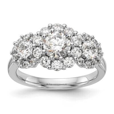 3-Stone Plus Holds 5/8 Carat 5.7mm Round Center 2-4.1mm Round Sides Diamond Halo Semi-Mount Engagem…