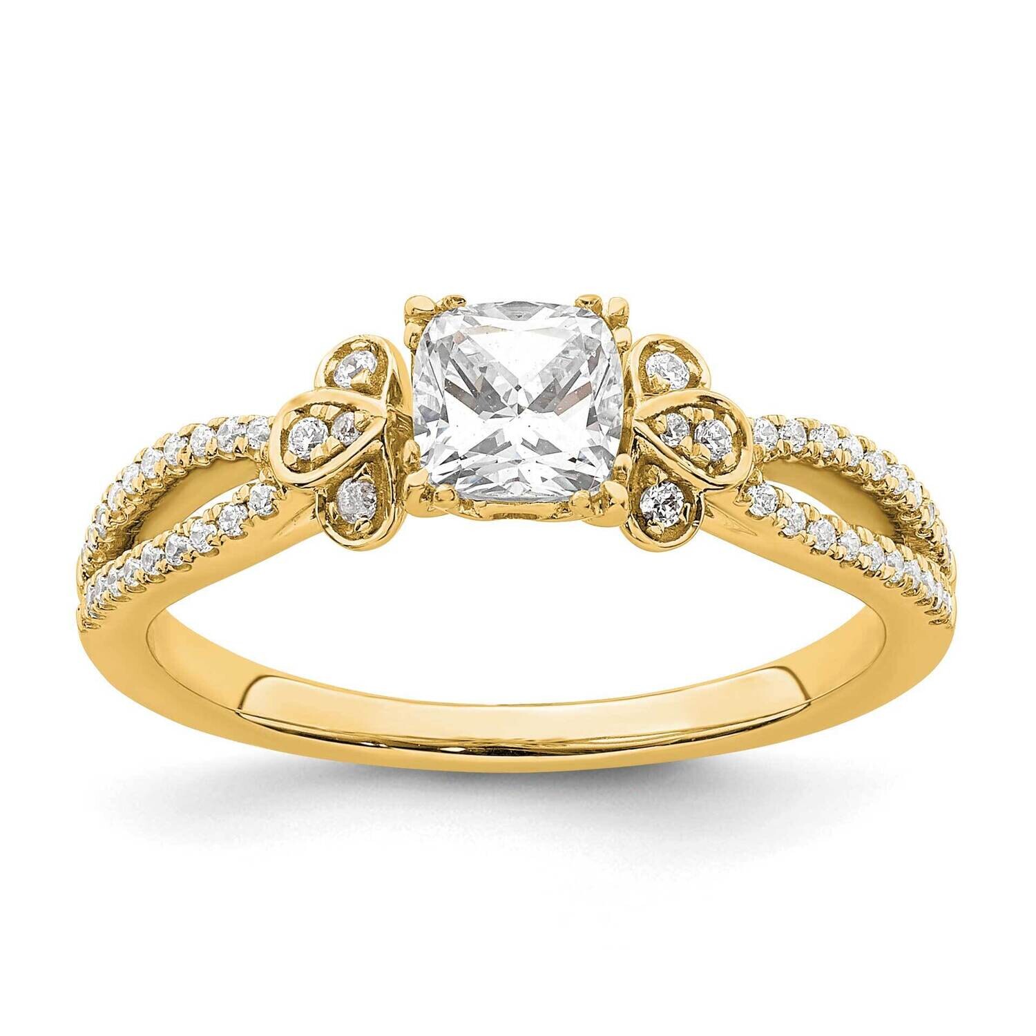 Split Shank Holds 1/2 Carat 4.9mm Cushion Center 1/6 Carat Diamond Semi-Mount Engagement Ring 14k G…