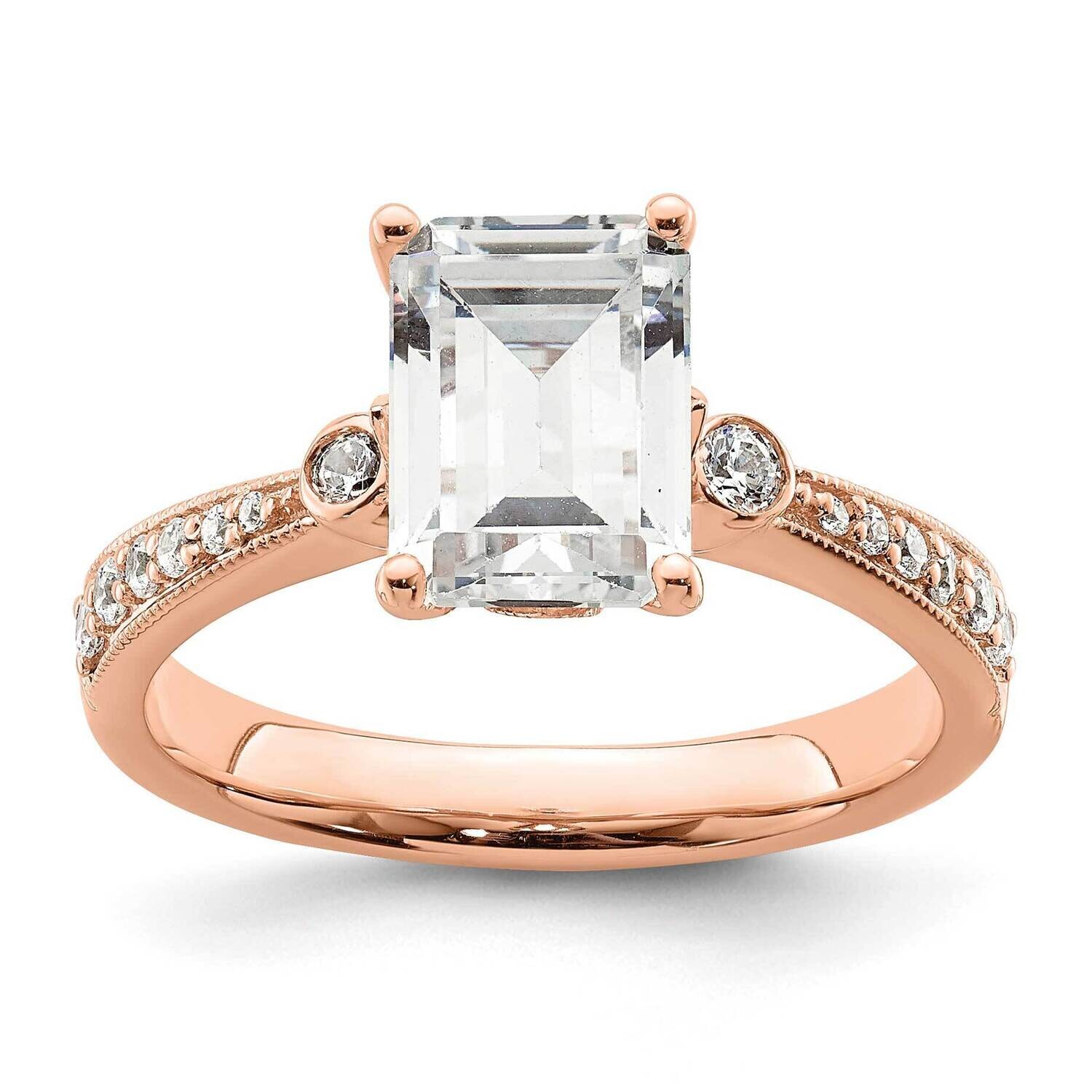 Holds 2 Carat 8.7X6.4mm Emerald-Cut Center 1/5 Carat Diamond Semi-Mount Engagement Ring 14k Rose Go…