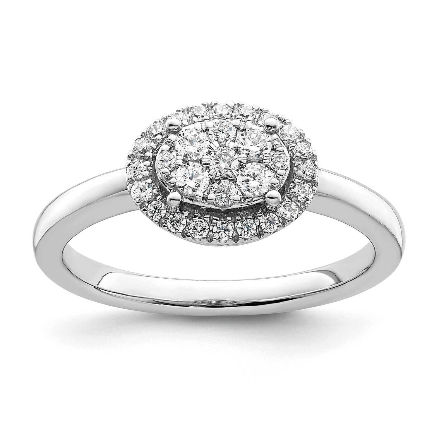 Oval Halo Cluster 1/3 Carat Diamond Complete Engagement Ring 14k White Gold RM8862E-030-CWAA, MPN: …