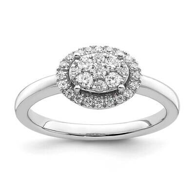 Oval Halo Cluster 1/3 Carat Diamond Complete Engagement Ring 14k White Gold RM8862E-030-CWAA, MPN: …
