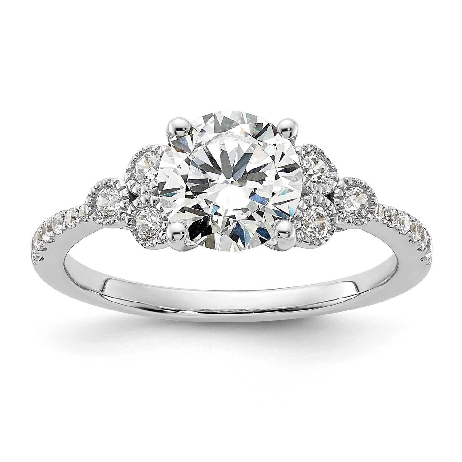Holds 1.5 Carat 7.5mm Round Center 1/4 Carat Diamond Semi-Mount Engagement Ring 14k White Gold RM78…