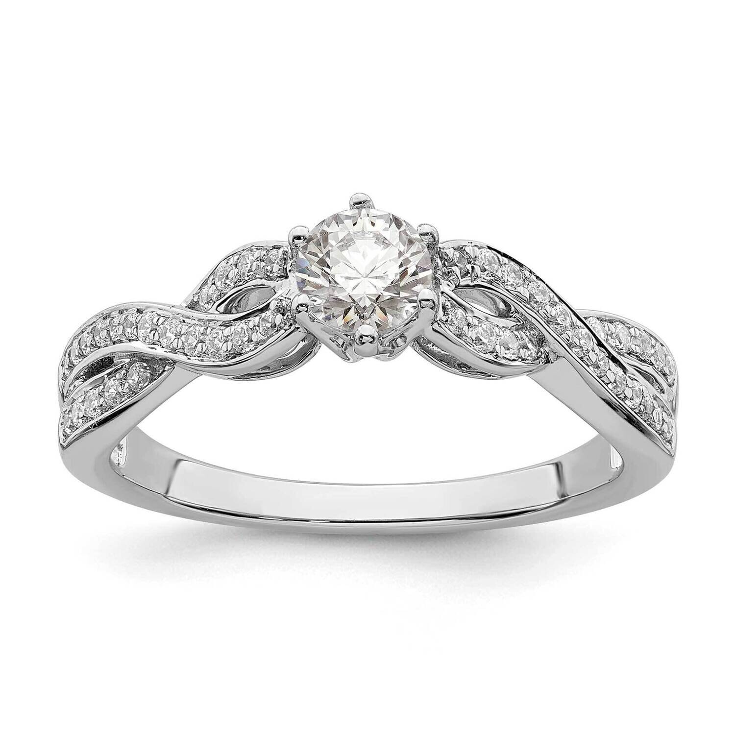 Criss-Cross Holds 1/3 Carat 4.5mm Round Center 1/5 Carat Diamond Semi-Mount Engagement Ring 14k Whi…