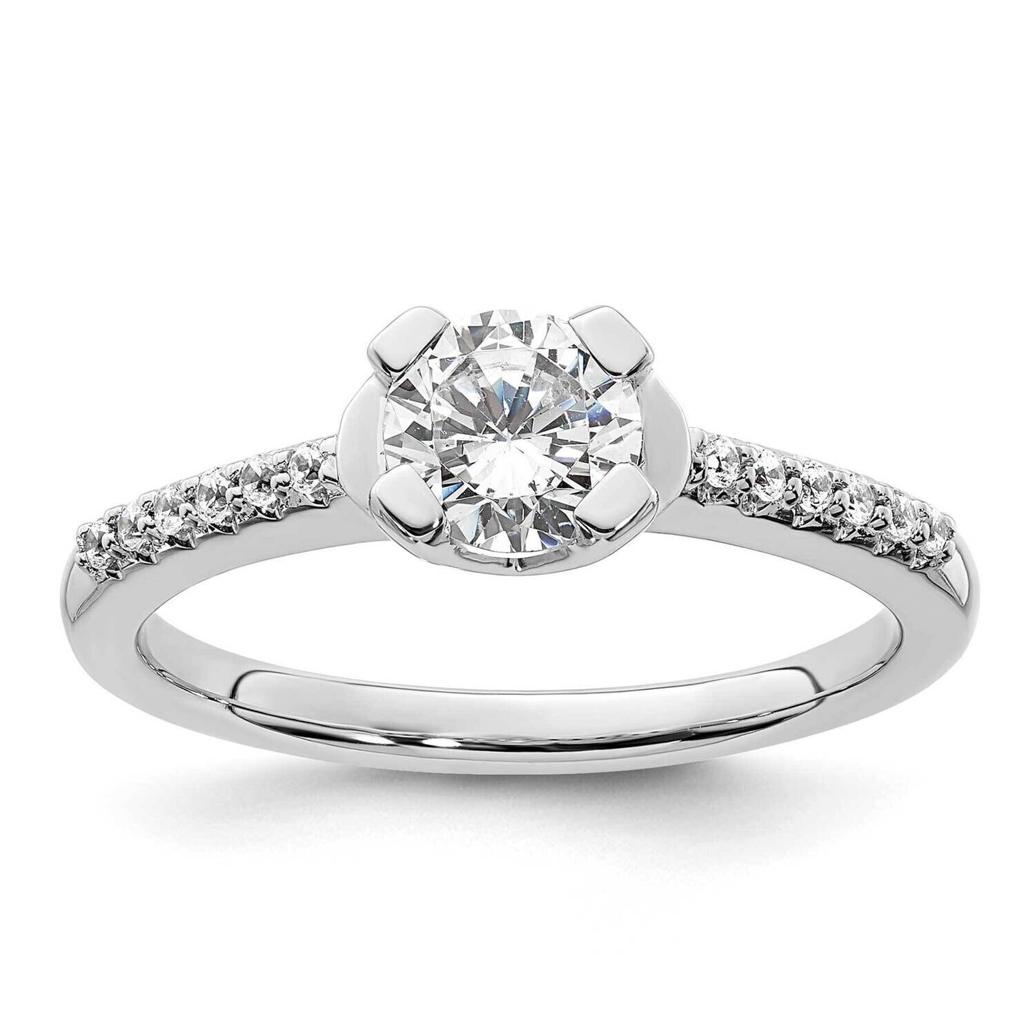 Holds 3/4 Carat 5.80mm Round Center 1/10 Carat Diamond Semi-Mount Engagement Ring 14k White Gold RM…