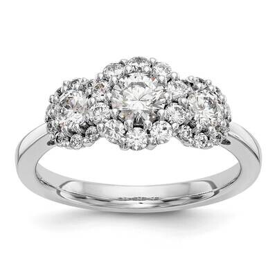 3-Stone Plus Holds 1/3 Carat 4.5mm Round Center 2-3.4mm Round Sides Diamond Halo Semi-Mount Engagem…