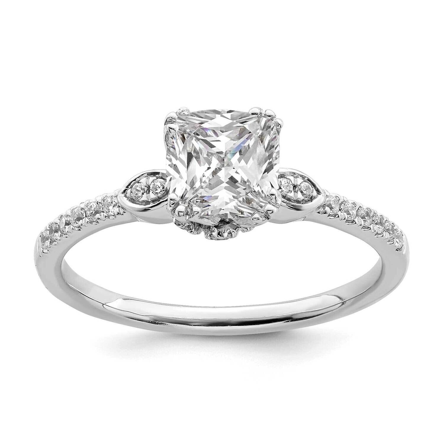 Holds 1 Carat 6.00mm Cushion Center 1/6 Carat Diamond Semi-Mount Engagement Ring 14k White Gold RM7…
