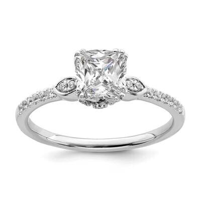 Holds 1 Carat 6.00mm Cushion Center 1/6 Carat Diamond Semi-Mount Engagement Ring 14k White Gold RM7…